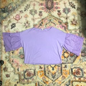 Haute Monde L purple ruffle lace sleeves crop top